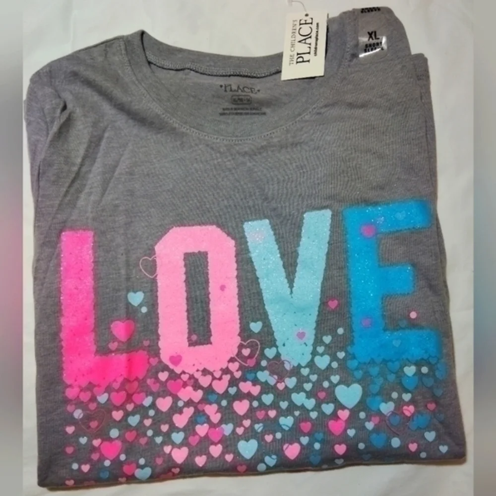The Children's Place LOVE Hearts Short Sleeve Shirt- 14/16